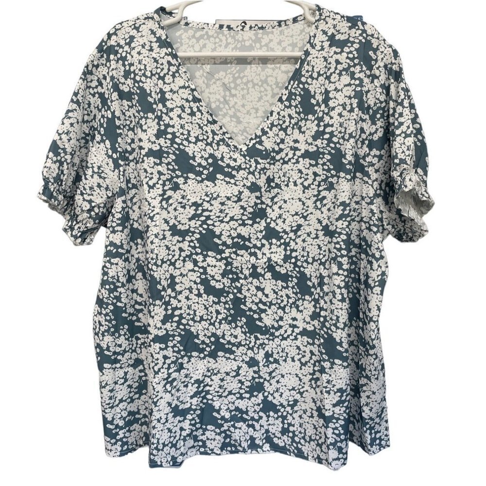 Shein Curve‎ Top Blouse Blue White Floral Plus Size 4X